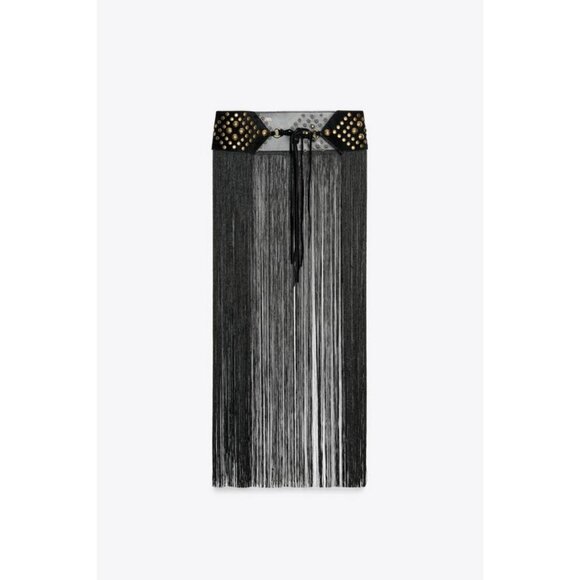 ZARA LEATHER STUDDED FRINGED CORSET BELT - Picture 1 of 6